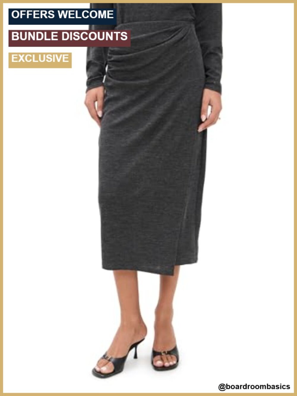 Wool Blend Draped Midi Skirt Wear to Work Mid Rise